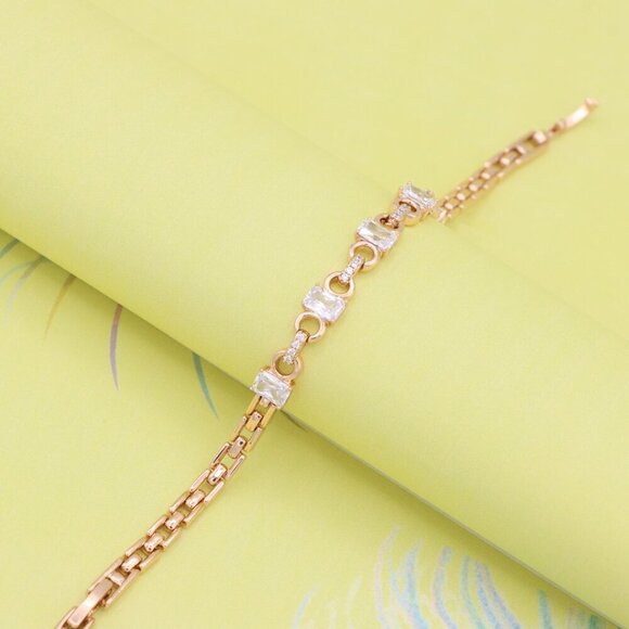 "Rose Gold Plated Bracelet with Square CZ Stones & Chain Extender, XPBL0956 - Picture 2 of 12